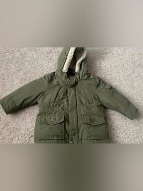 12-18 Months Kids Olive Green Hooded Winter Coat